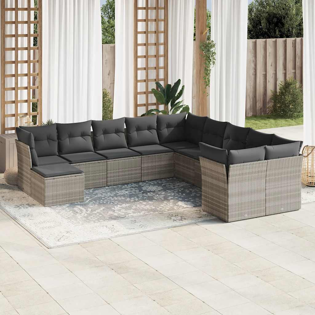 vidaXL 11-tlg. Garten-Sofagarnitur mit Kissen Schwarz Poly Rattan