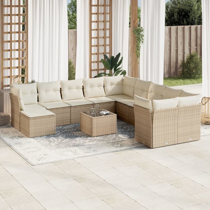 vidaXL 11-tlg. Garten-Sofagarnitur mit Kissen Schwarz Poly Rattan