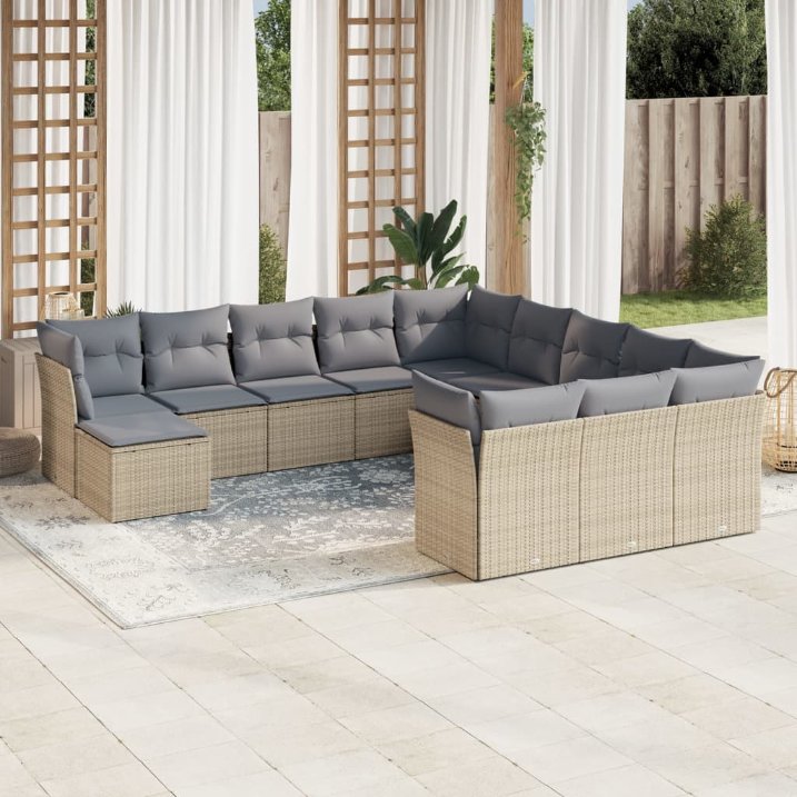 vidaXL 12-tlg. Garten-Sofagarnitur mit Kissen Schwarz Poly Rattan