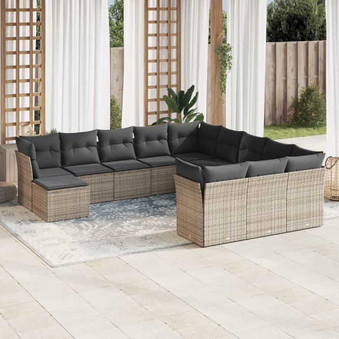 vidaXL 12-tlg. Garten-Sofagarnitur mit Kissen Schwarz Poly Rattan