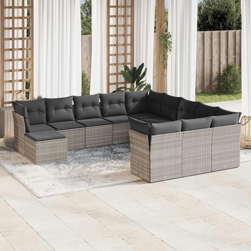 vidaXL 12-tlg. Garten-Sofagarnitur mit Kissen Schwarz Poly Rattan