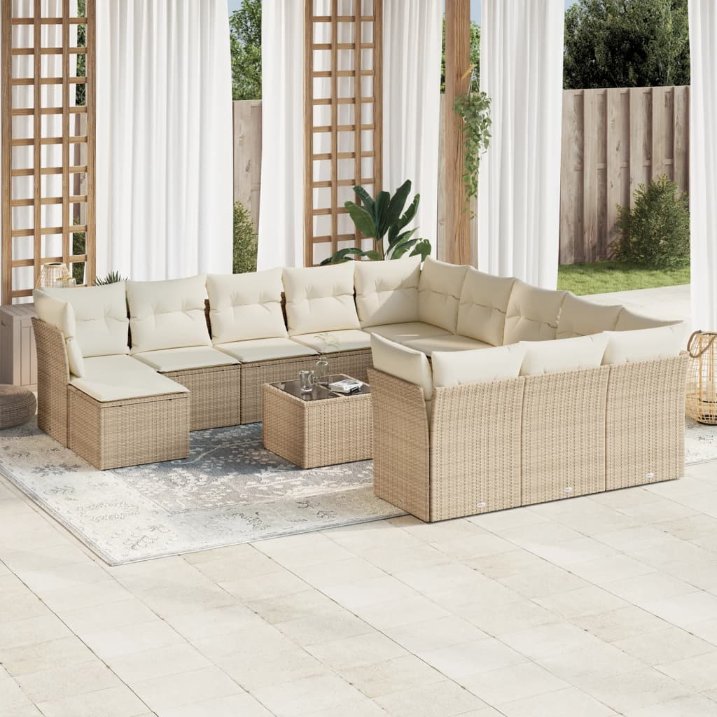 vidaXL 12-tlg. Garten-Sofagarnitur mit Kissen Schwarz Poly Rattan