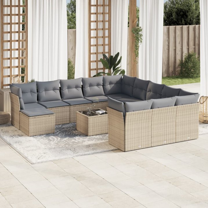 vidaXL 12-tlg. Garten-Sofagarnitur mit Kissen Schwarz Poly Rattan