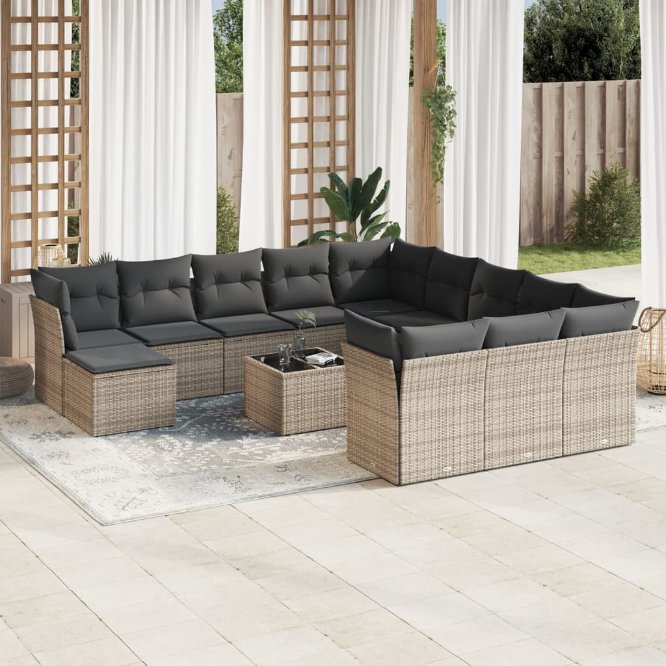 vidaXL 12-tlg. Garten-Sofagarnitur mit Kissen Schwarz Poly Rattan