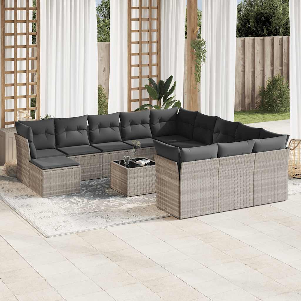 vidaXL 12-tlg. Garten-Sofagarnitur mit Kissen Schwarz Poly Rattan