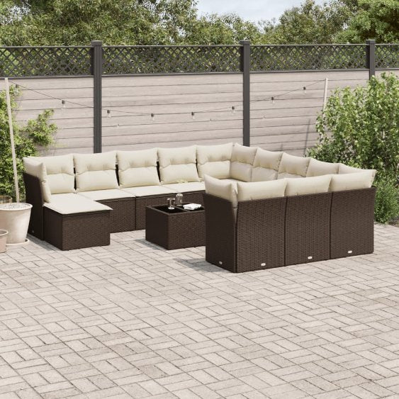 vidaXL 12-tlg. Garten-Sofagarnitur mit Kissen Schwarz Poly Rattan