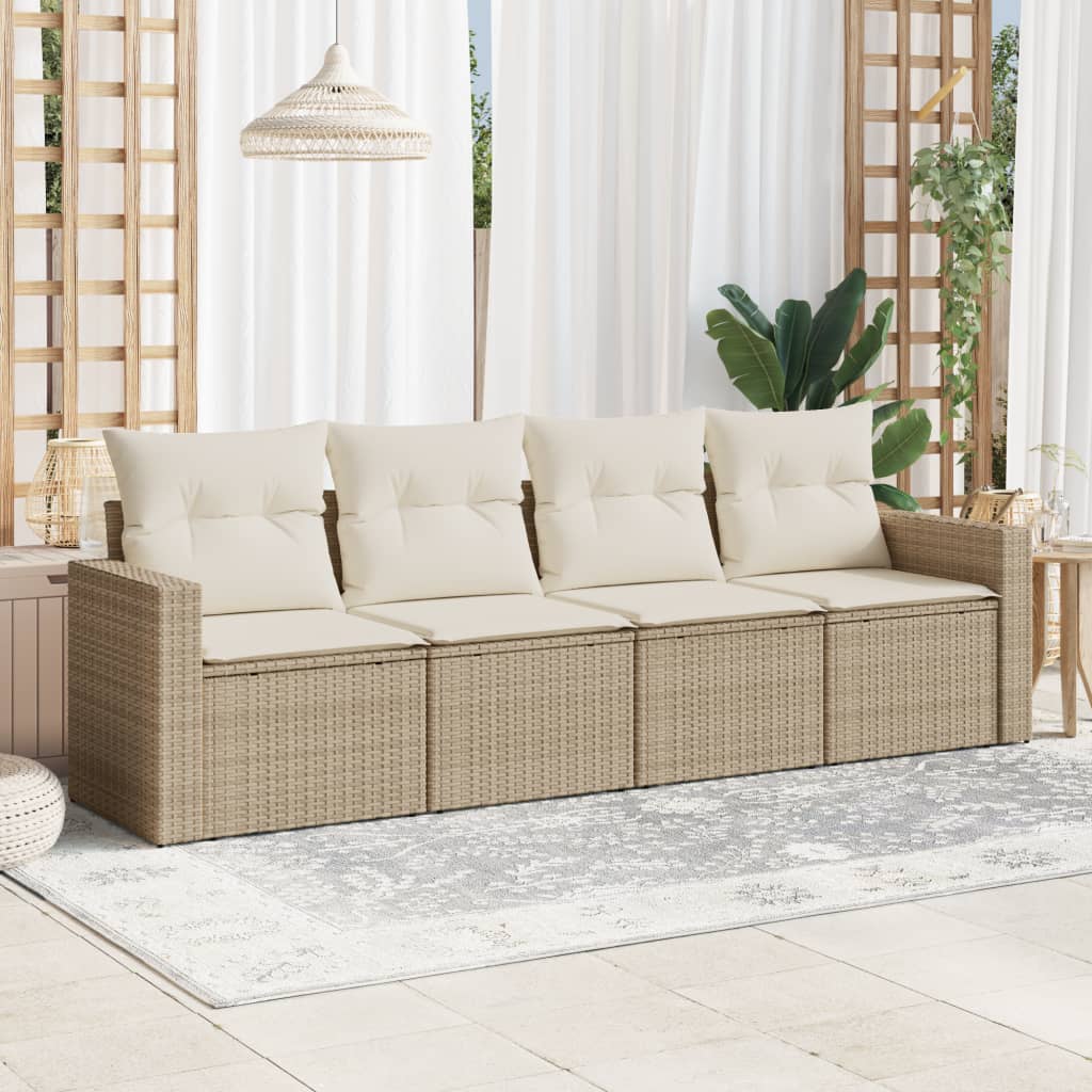 4-tlg. Garten-Sofagarnitur mit Kissen Schwarz Poly Rattan