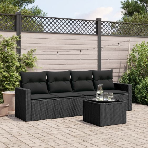 4-tlg. Garten-Sofagarnitur mit Kissen Schwarz Poly Rattan