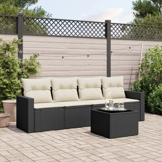 4-tlg. Garten-Sofagarnitur mit Kissen Schwarz Poly Rattan