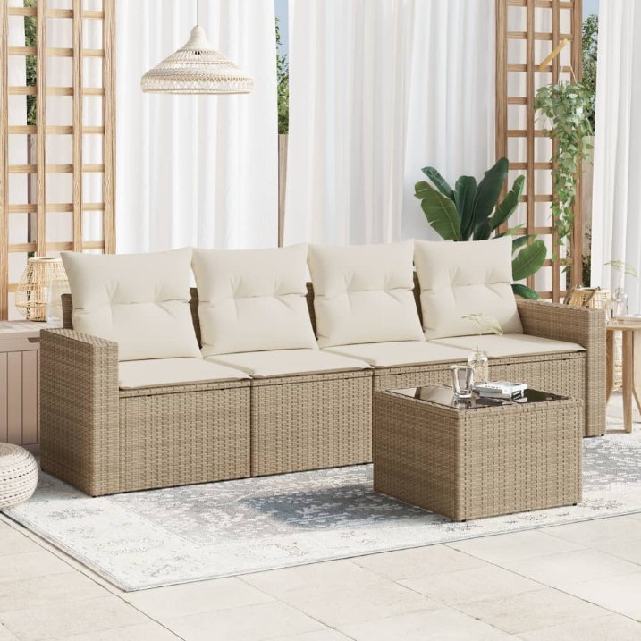4-tlg. Garten-Sofagarnitur mit Kissen Schwarz Poly Rattan