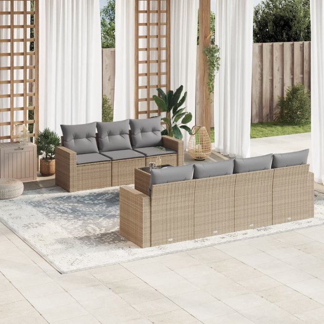 8-tlg. Garten-Sofagarnitur mit Kissen Schwarz Poly Rattan