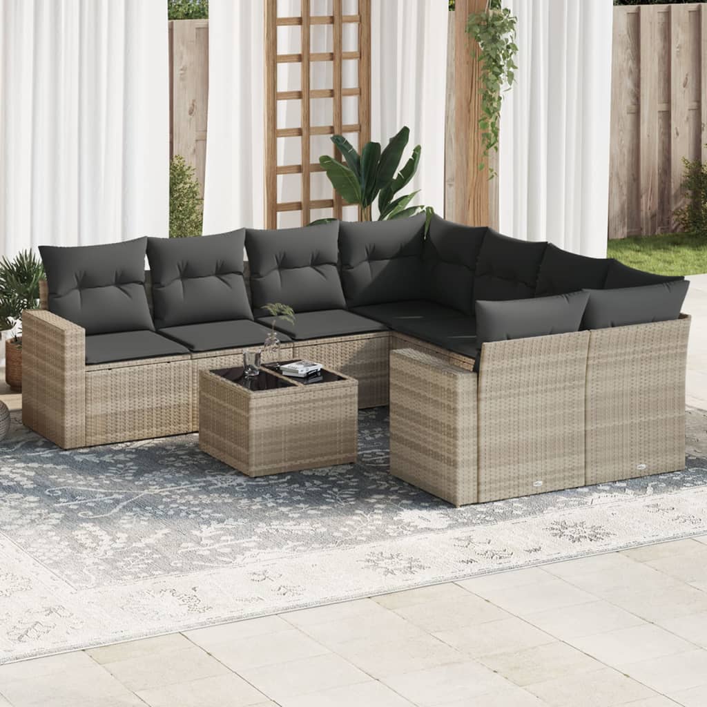 9-tlg. Garten-Sofagarnitur mit Kissen Schwarz Poly Rattan
