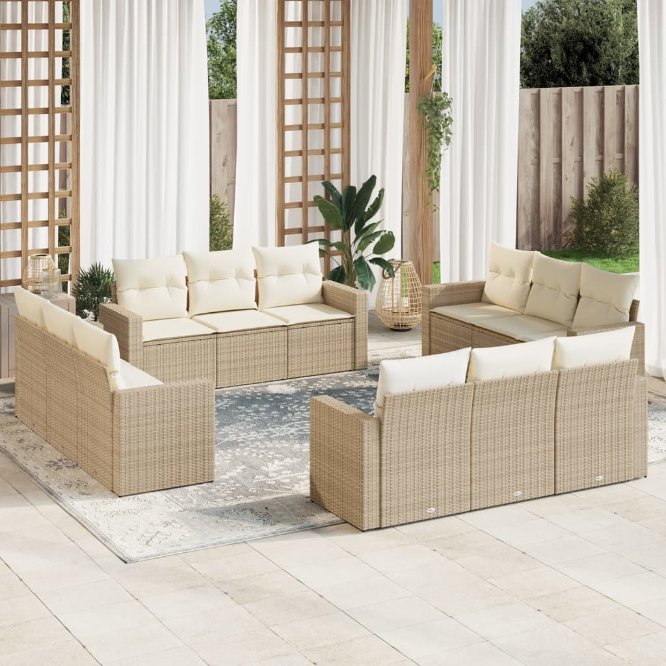 vidaXL 12-tlg. Garten-Sofagarnitur mit Kissen Schwarz Poly Rattan