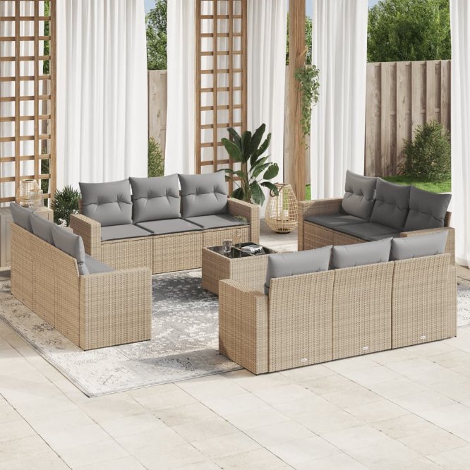 vidaXL 12-tlg. Garten-Sofagarnitur mit Kissen Schwarz Poly Rattan