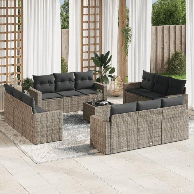vidaXL 12-tlg. Garten-Sofagarnitur mit Kissen Schwarz Poly Rattan