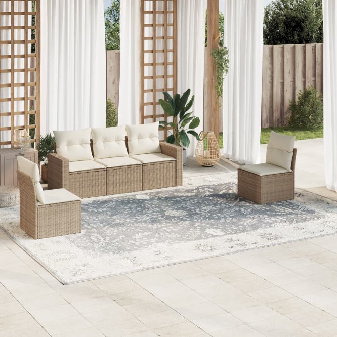 5-tlg. Garten-Sofagarnitur mit Kissen Schwarz Poly Rattan