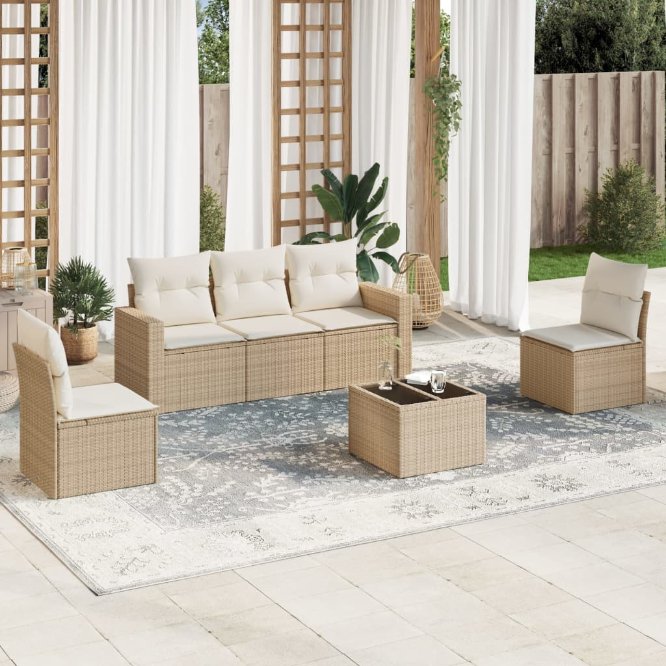 5-tlg. Garten-Sofagarnitur mit Kissen Schwarz Poly Rattan