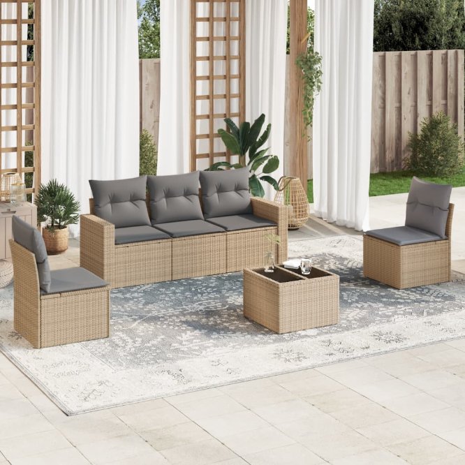 5-tlg. Garten-Sofagarnitur mit Kissen Schwarz Poly Rattan