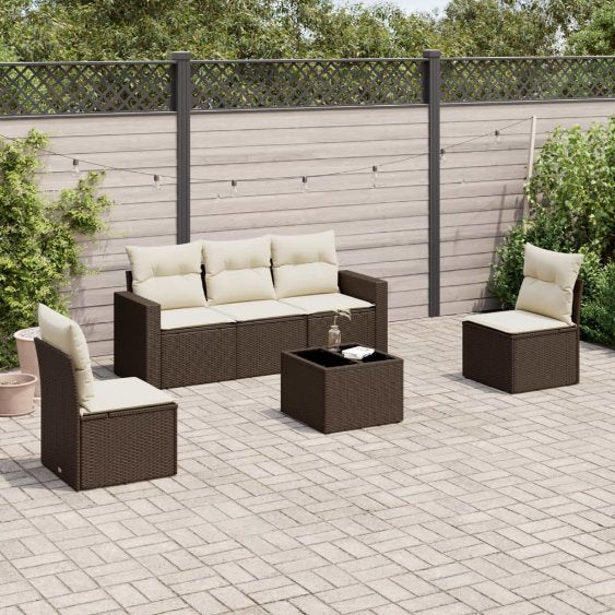 5-tlg. Garten-Sofagarnitur mit Kissen Schwarz Poly Rattan