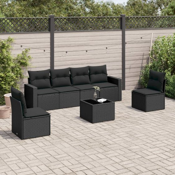 6-tlg. Garten-Sofagarnitur mit Kissen Schwarz Poly Rattan