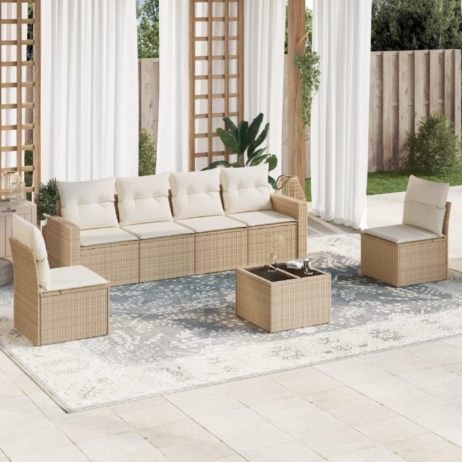 6-tlg. Garten-Sofagarnitur mit Kissen Schwarz Poly Rattan