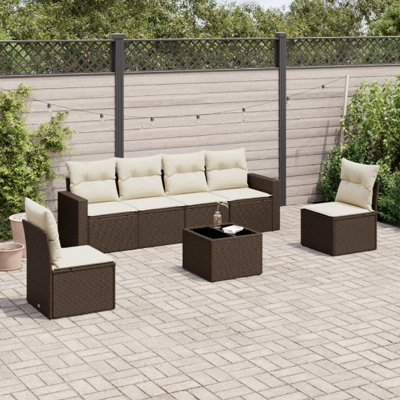 6-tlg. Garten-Sofagarnitur mit Kissen Schwarz Poly Rattan