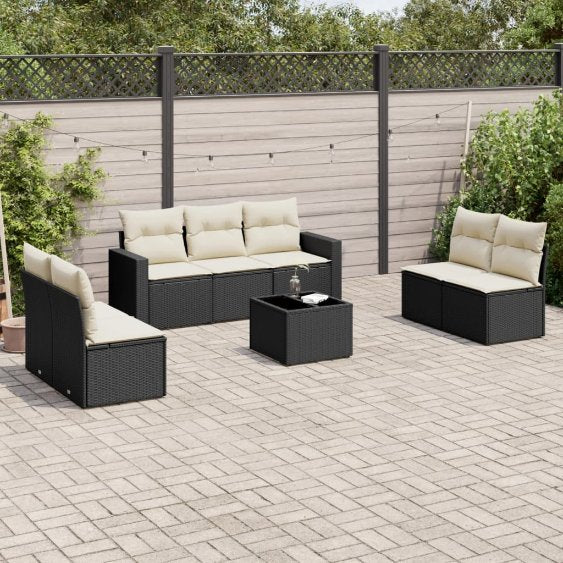 7-tlg. Garten-Sofagarnitur mit Kissen Schwarz Poly Rattan
