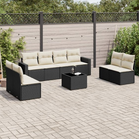 8-tlg. Garten-Sofagarnitur mit Kissen Schwarz Poly Rattan