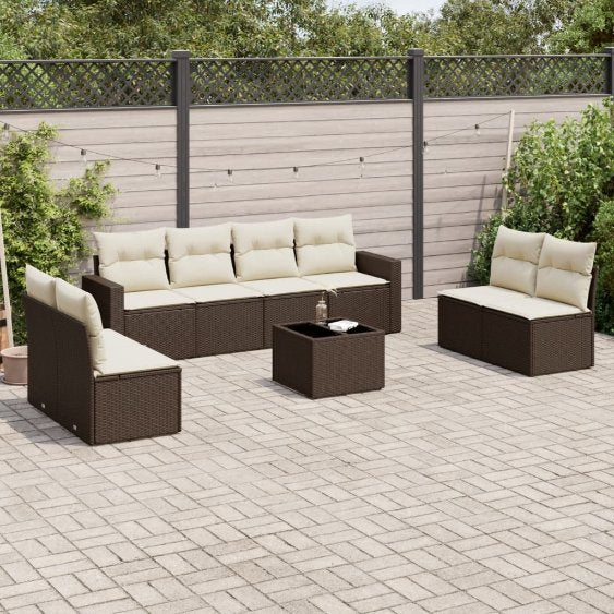 8-tlg. Garten-Sofagarnitur mit Kissen Schwarz Poly Rattan