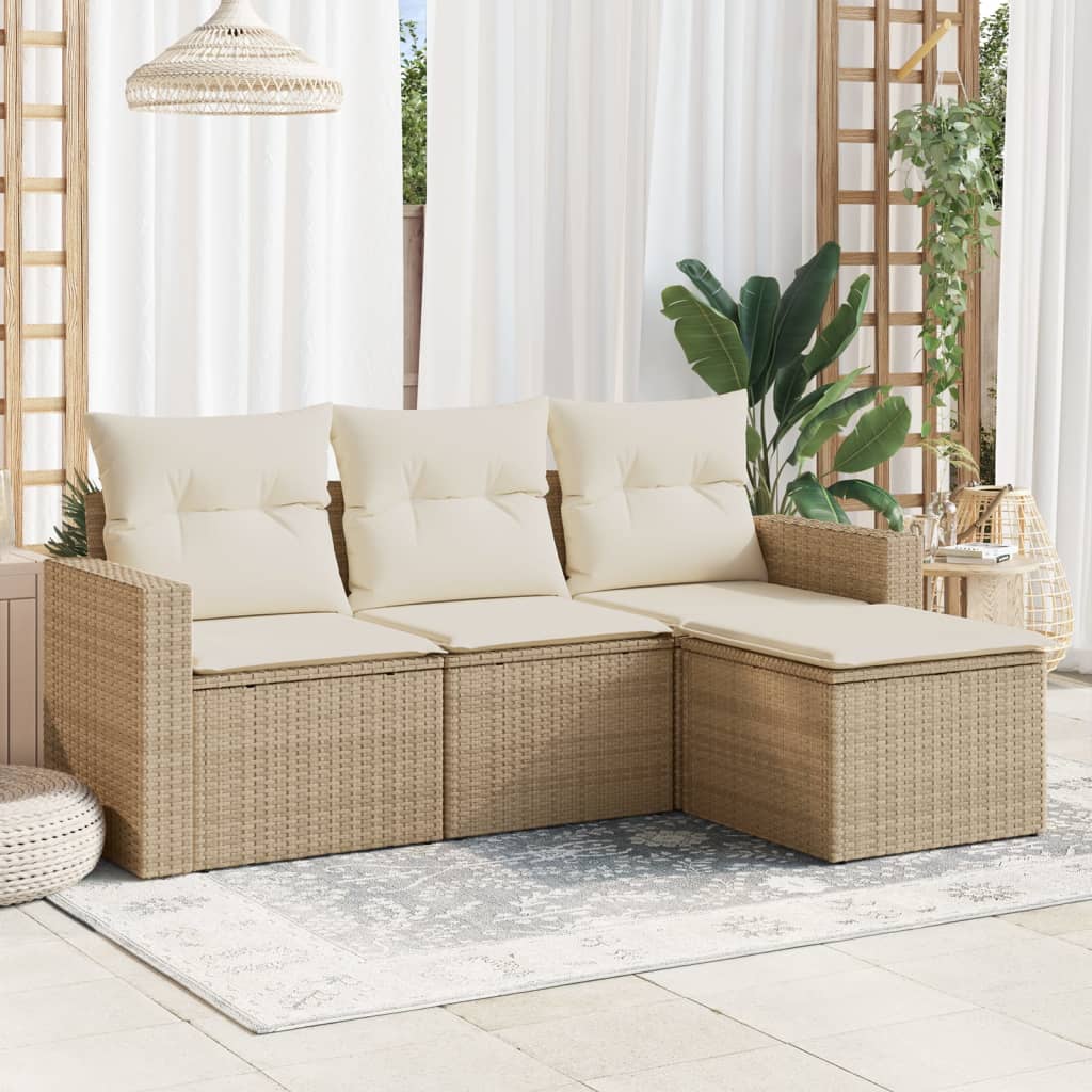 4-tlg. Garten-Sofagarnitur mit Kissen Schwarz Poly Rattan