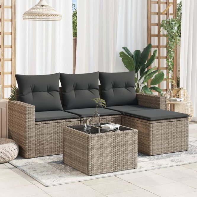 4-tlg. Garten-Sofagarnitur mit Kissen Schwarz Poly Rattan