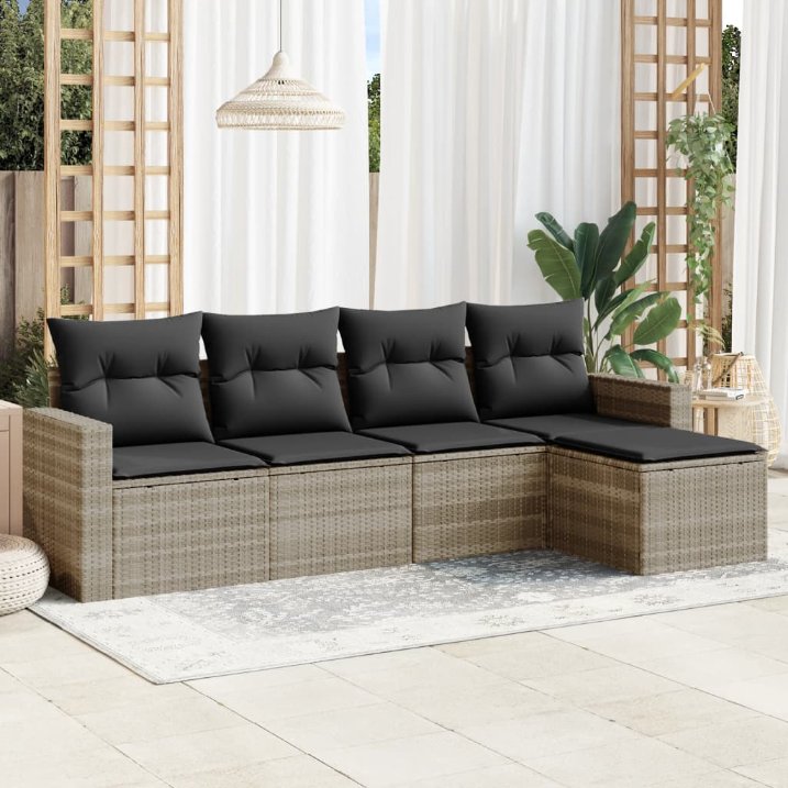 5-tlg. Garten-Sofagarnitur mit Kissen Schwarz Poly Rattan