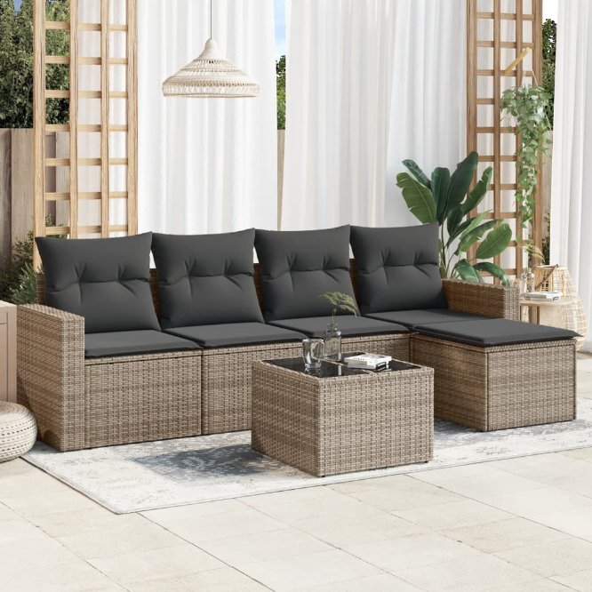 5-tlg. Garten-Sofagarnitur mit Kissen Schwarz Poly Rattan