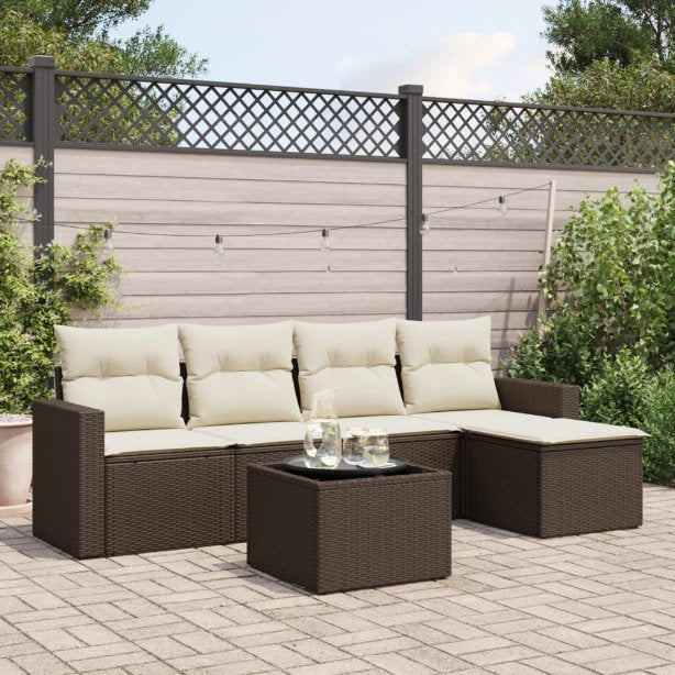 5-tlg. Garten-Sofagarnitur mit Kissen Schwarz Poly Rattan