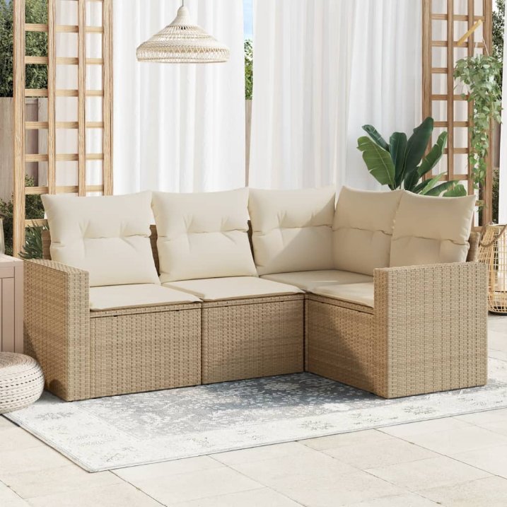 4-tlg. Garten-Sofagarnitur mit Kissen Schwarz Poly Rattan