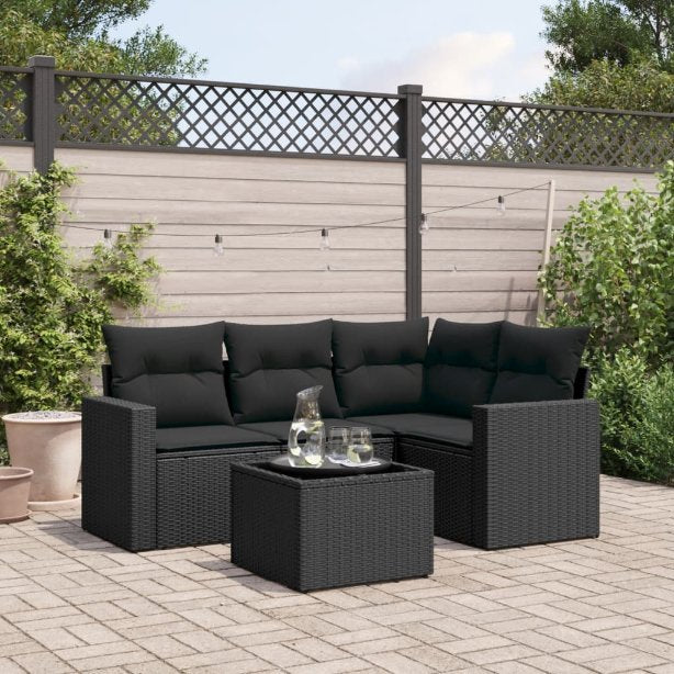 4-tlg. Garten-Sofagarnitur mit Kissen Schwarz Poly Rattan