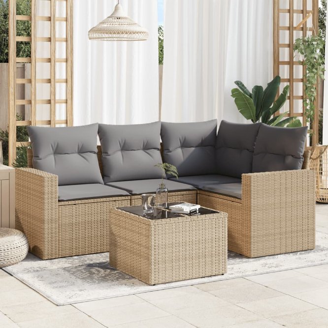 4-tlg. Garten-Sofagarnitur mit Kissen Schwarz Poly Rattan