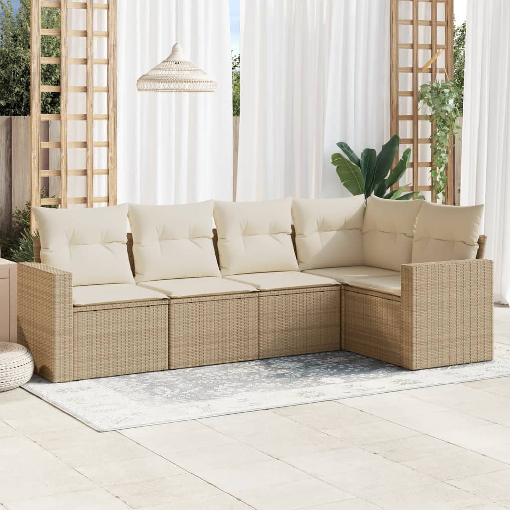 5-tlg. Garten-Sofagarnitur mit Kissen Schwarz Poly Rattan