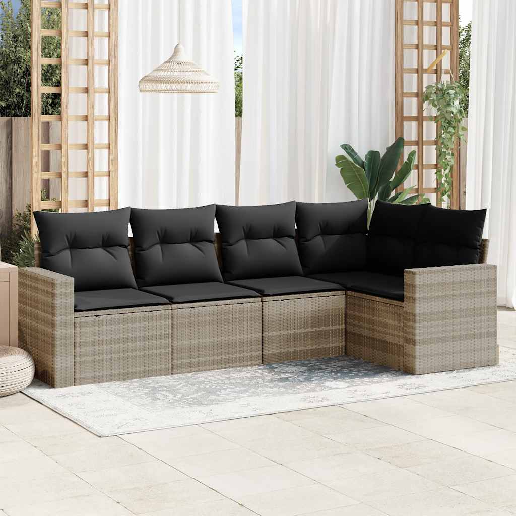 5-tlg. Garten-Sofagarnitur mit Kissen Schwarz Poly Rattan