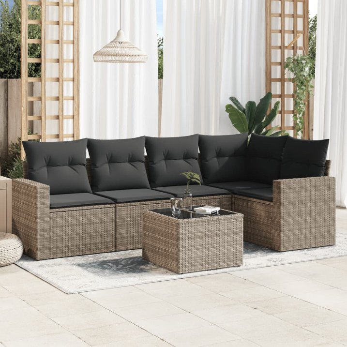 5-tlg. Garten-Sofagarnitur mit Kissen Schwarz Poly Rattan