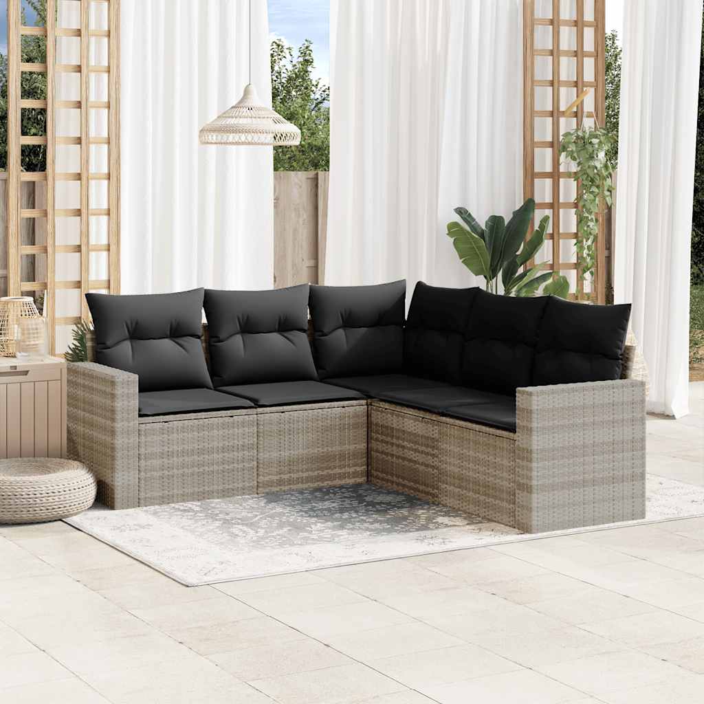 5-tlg. Garten-Sofagarnitur mit Kissen Schwarz Poly Rattan