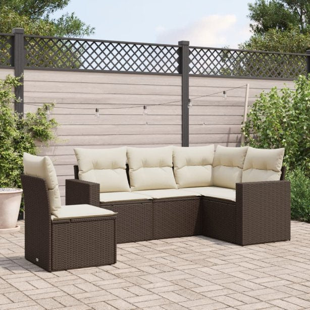 5-tlg. Garten-Sofagarnitur mit Kissen Schwarz Poly Rattan