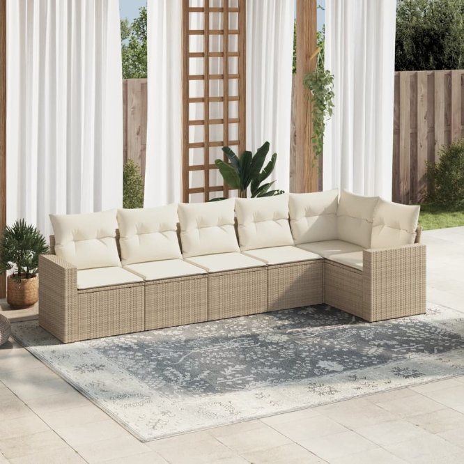 6-tlg. Garten-Sofagarnitur mit Kissen Schwarz Poly Rattan