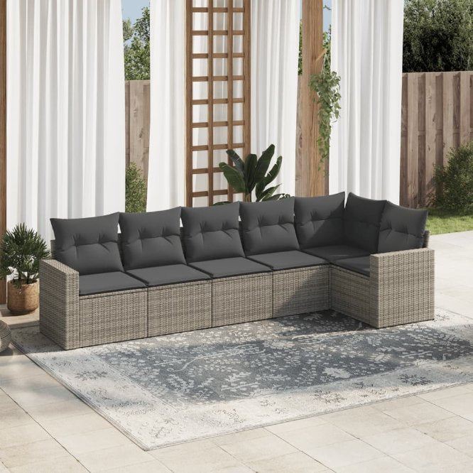 6-tlg. Garten-Sofagarnitur mit Kissen Schwarz Poly Rattan