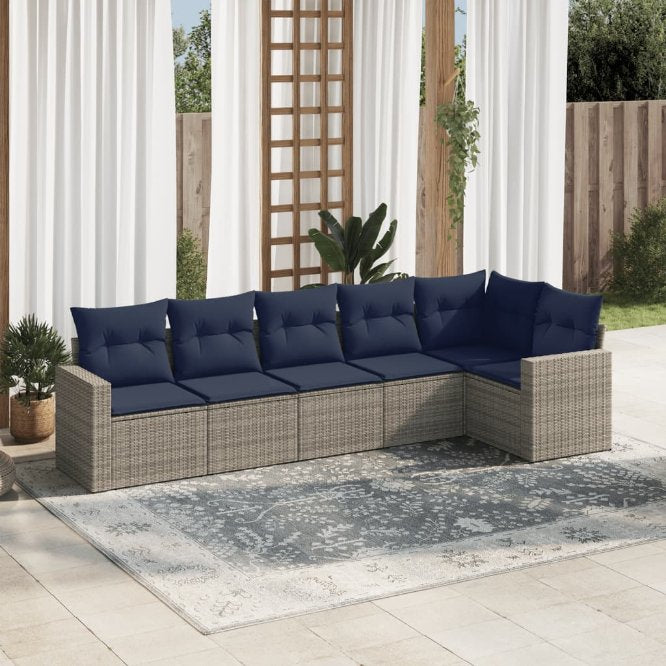 6-tlg. Garten-Sofagarnitur mit Kissen Schwarz Poly Rattan