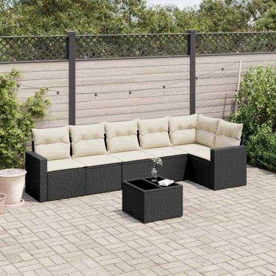 6-tlg. Garten-Sofagarnitur mit Kissen Schwarz Poly Rattan