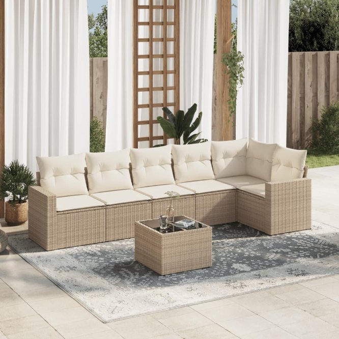 6-tlg. Garten-Sofagarnitur mit Kissen Schwarz Poly Rattan