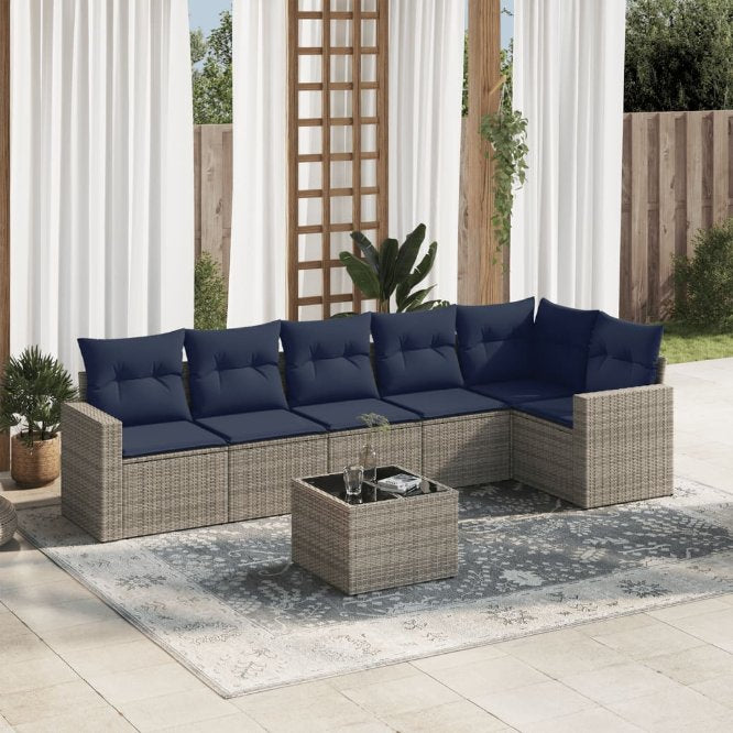 6-tlg. Garten-Sofagarnitur mit Kissen Schwarz Poly Rattan