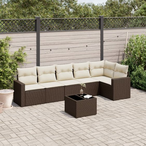 6-tlg. Garten-Sofagarnitur mit Kissen Schwarz Poly Rattan