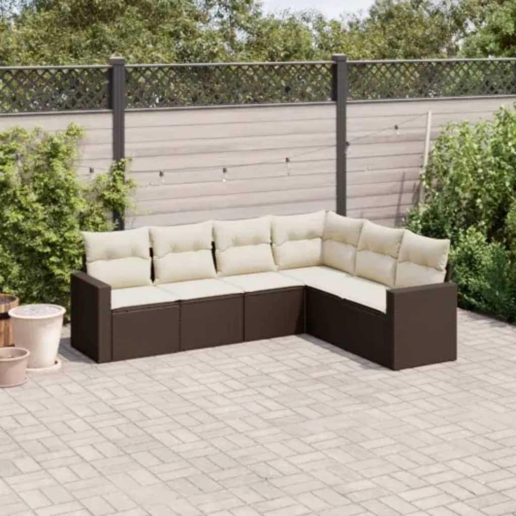 6-tlg. Garten-Sofagarnitur mit Kissen Schwarz Poly Rattan